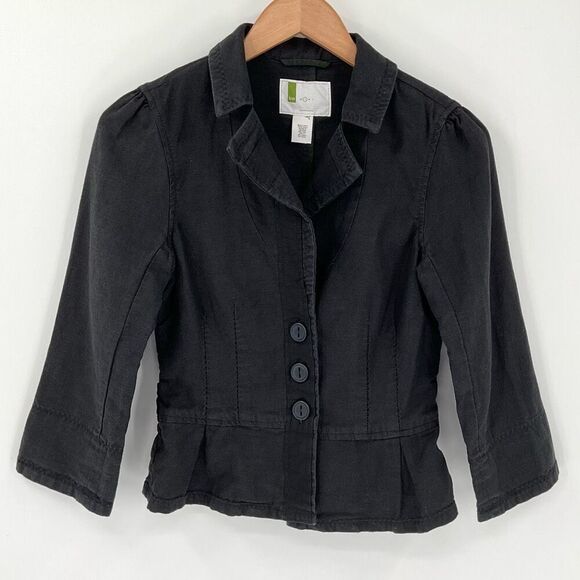 Urban Outfitters Linen Cotton Blend Peplum Button Up Jacket Women Small Black - Picture 1 of 4